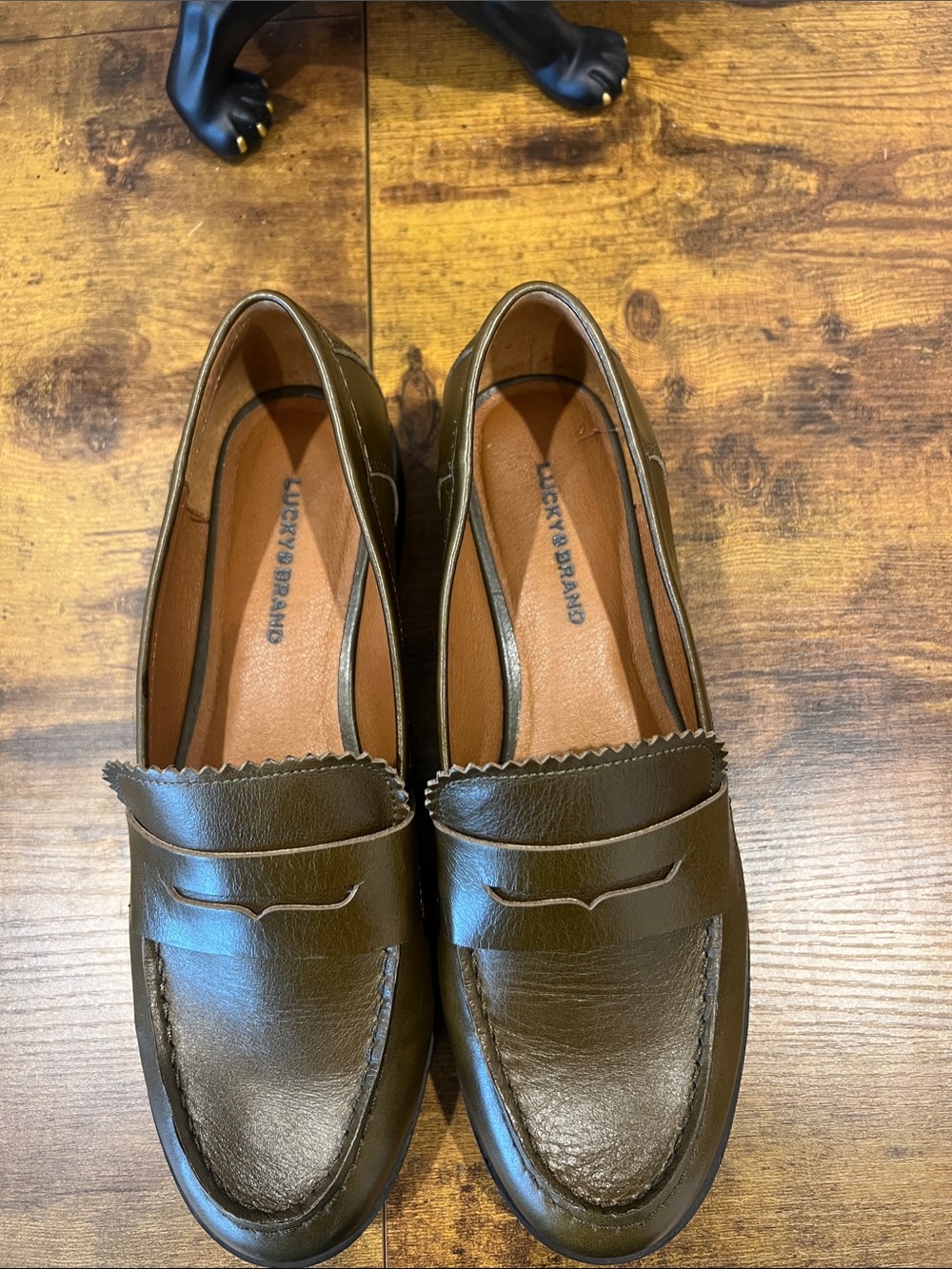 Lucky Brand Floriss Olive Green Penny Loafers - Picture 2 of 8